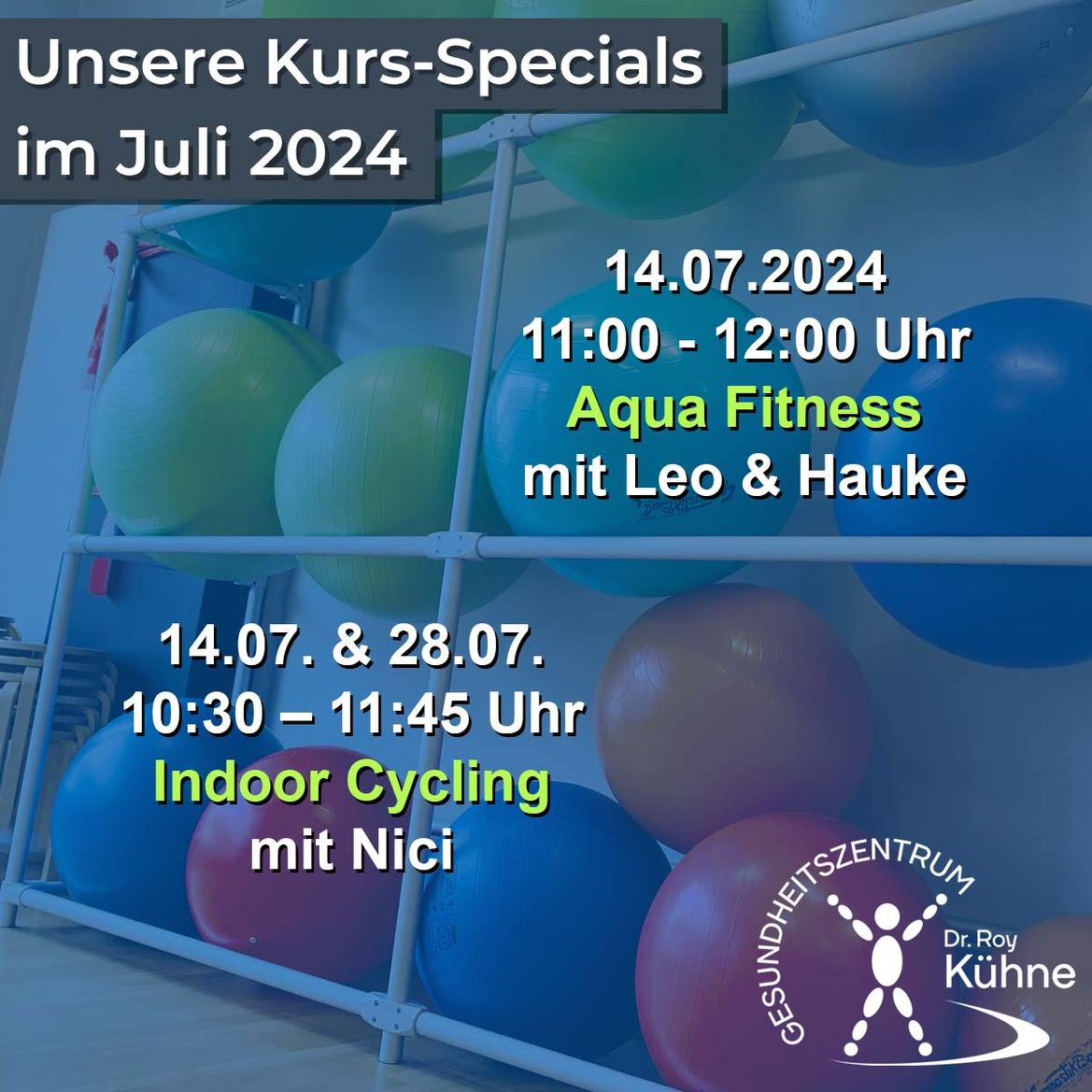 Kurs-Specials Juli, Aquafitness und Indoor Cycling