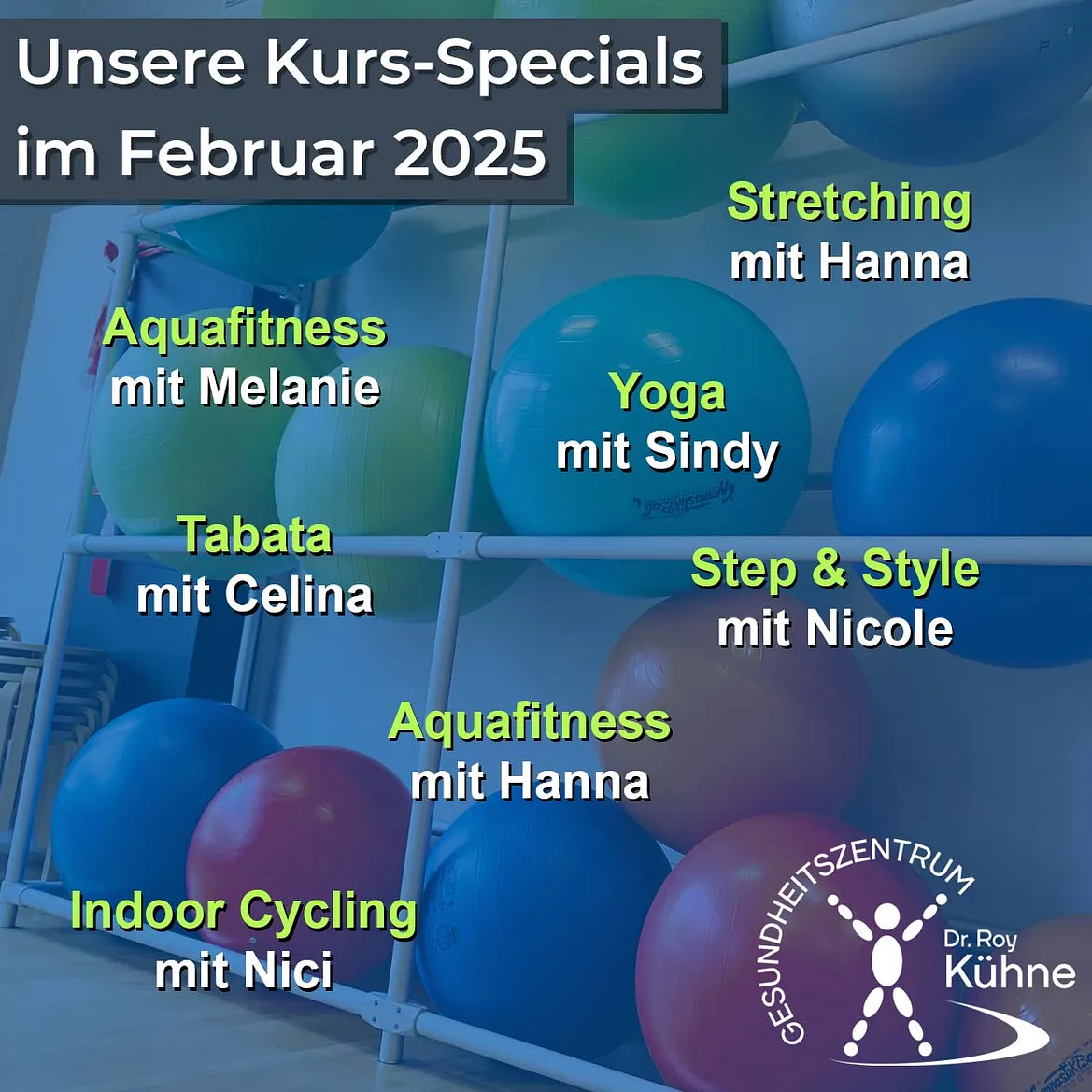 Kurs-Specials Februar - Aquafitness, Indoor Cycling, Tabata, Stretching, Step & Style, Yoga