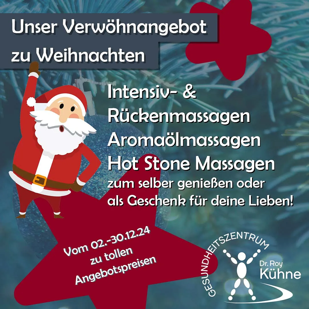 Verwöhnangebot zu Weihnachten, Rückenmassage, Aromaölmassage, Hot-Stone-Massage