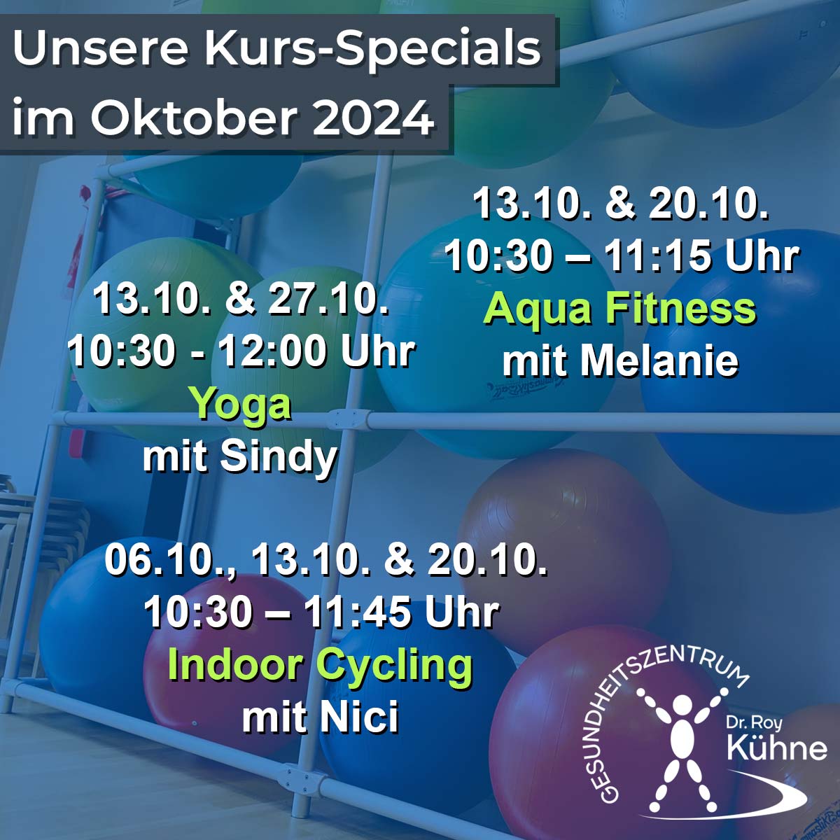 Indoor Cycling, Yoga, Aqua Fitness