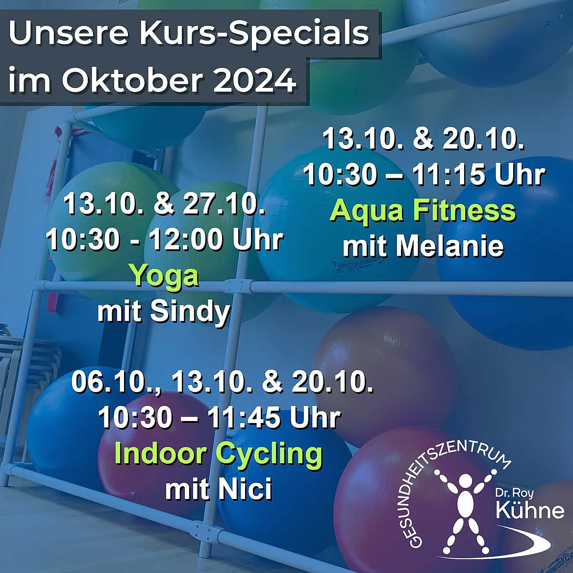 Indoor Cycling, Yoga, Aqua Fitness